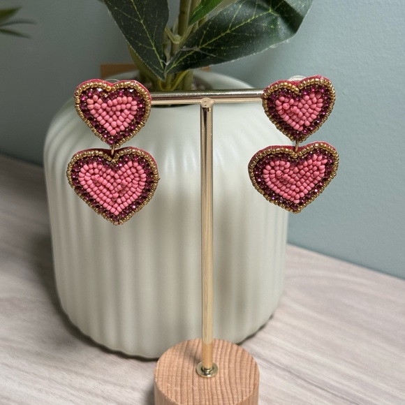 Charming Pink and Gold Heart Earrings - Picture 3 of 6